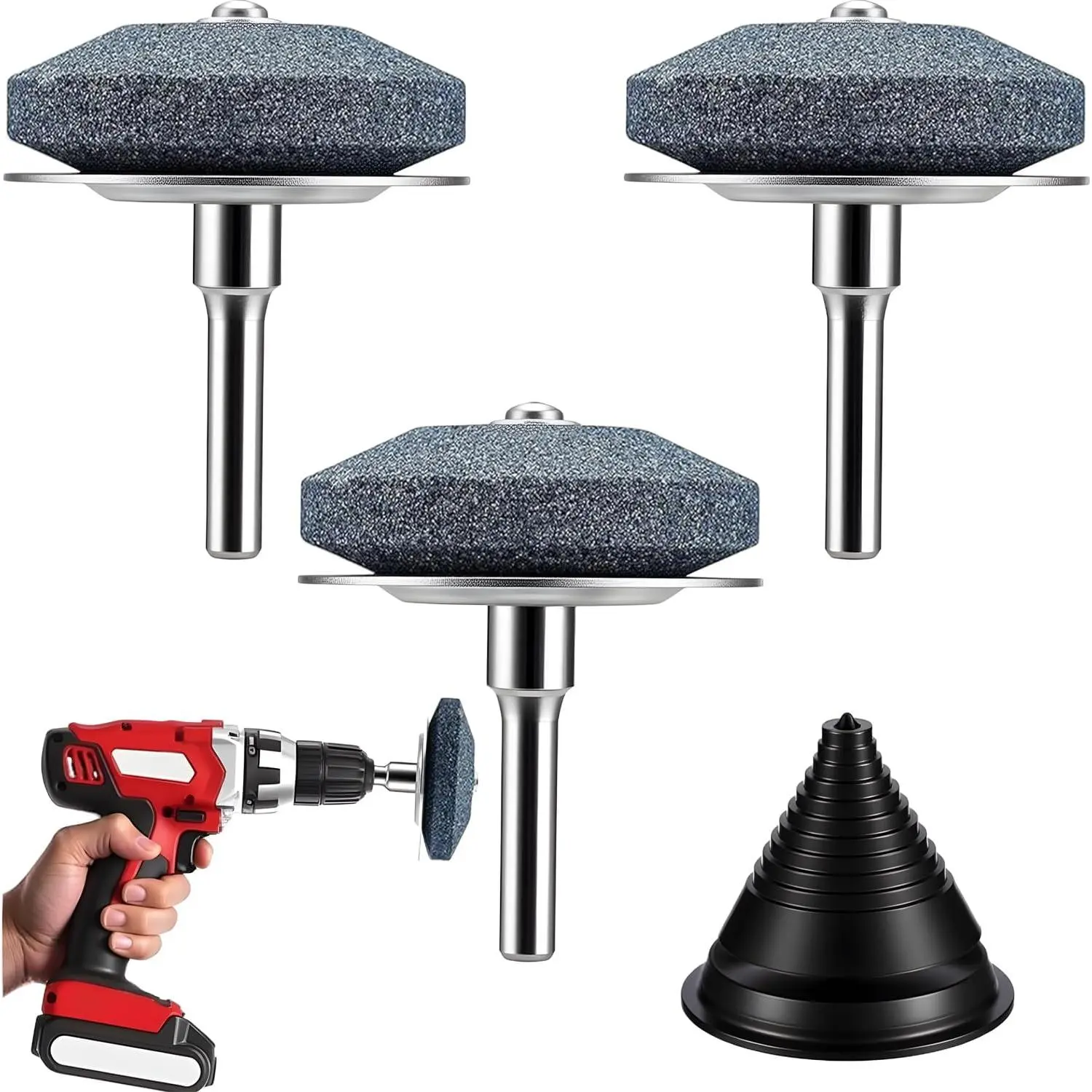 3 Pieces Lawnmower Blade Sharpener, Universal Multi-Sharp Rotary Lawn Mower Blade Sharpener with Balancer for Any Power Hand Drill,high Temperature Resistance and Hardness