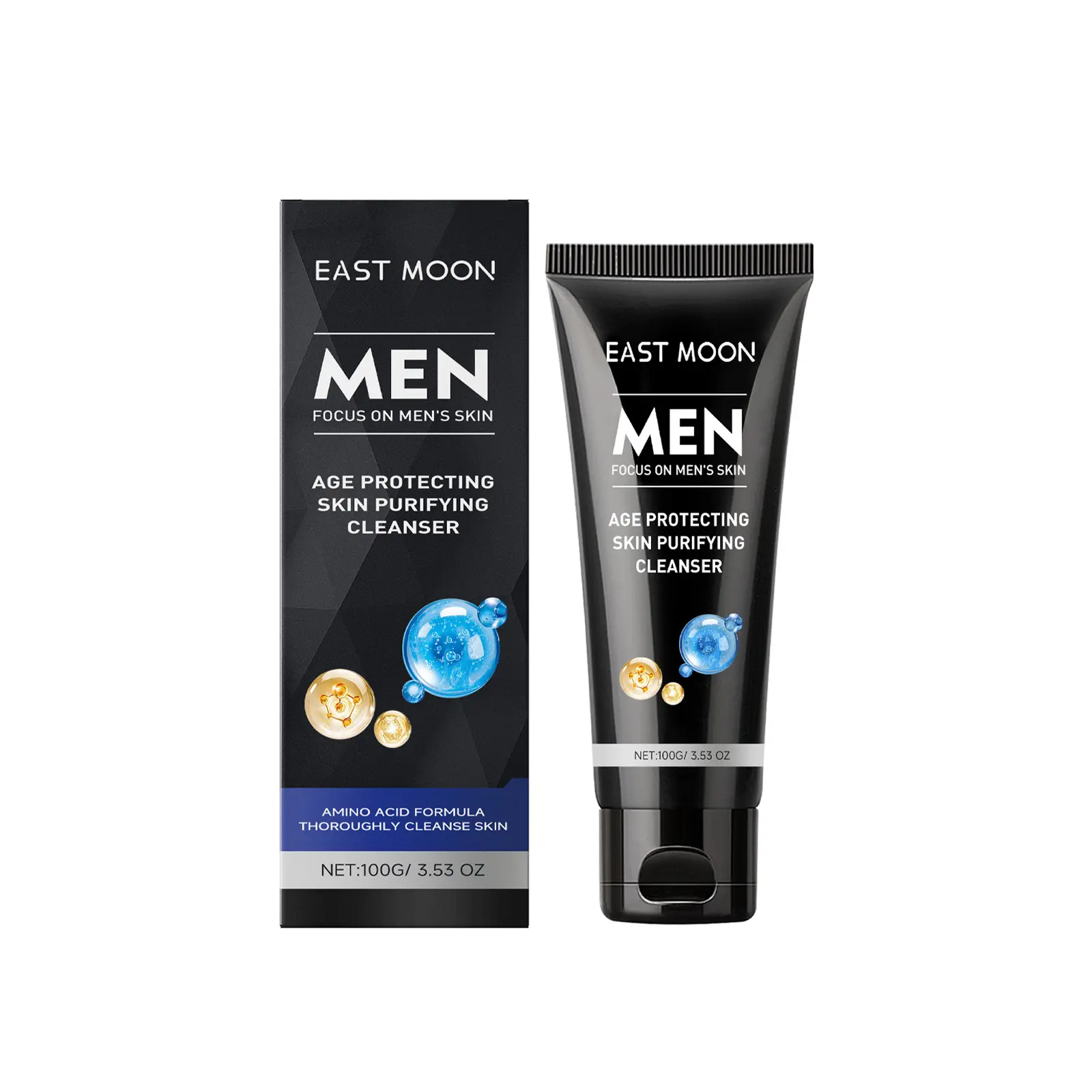 Men's Amino Acid Facial Cleanser with Hyaluronic Acid, Peptides & Acetyl Hexapeptide-8 - Alcohol-Free, Gentle Foaming Anti-Aging Wash for Daily Hydration, Youthful Skin, 100g (3.53 Oz) Bottle, 3 Years Shelf Life