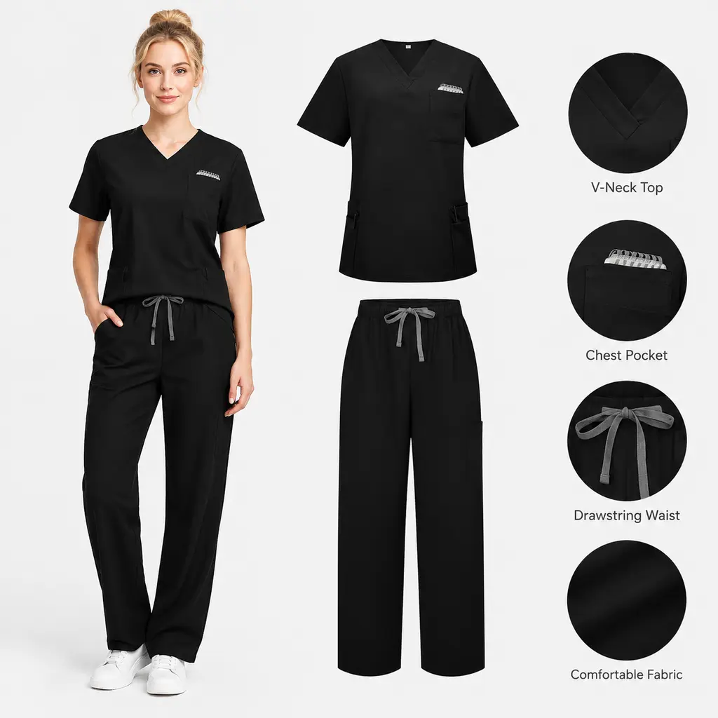 Lightweight Medical Scrub Set, New Arrival for Nurses Doctors, Surgical Top & Straight Leg Pants, Work Uniform for Hospital Clinic Dental Vet Med Student Training Workwear, Healthcare Worker Essentials