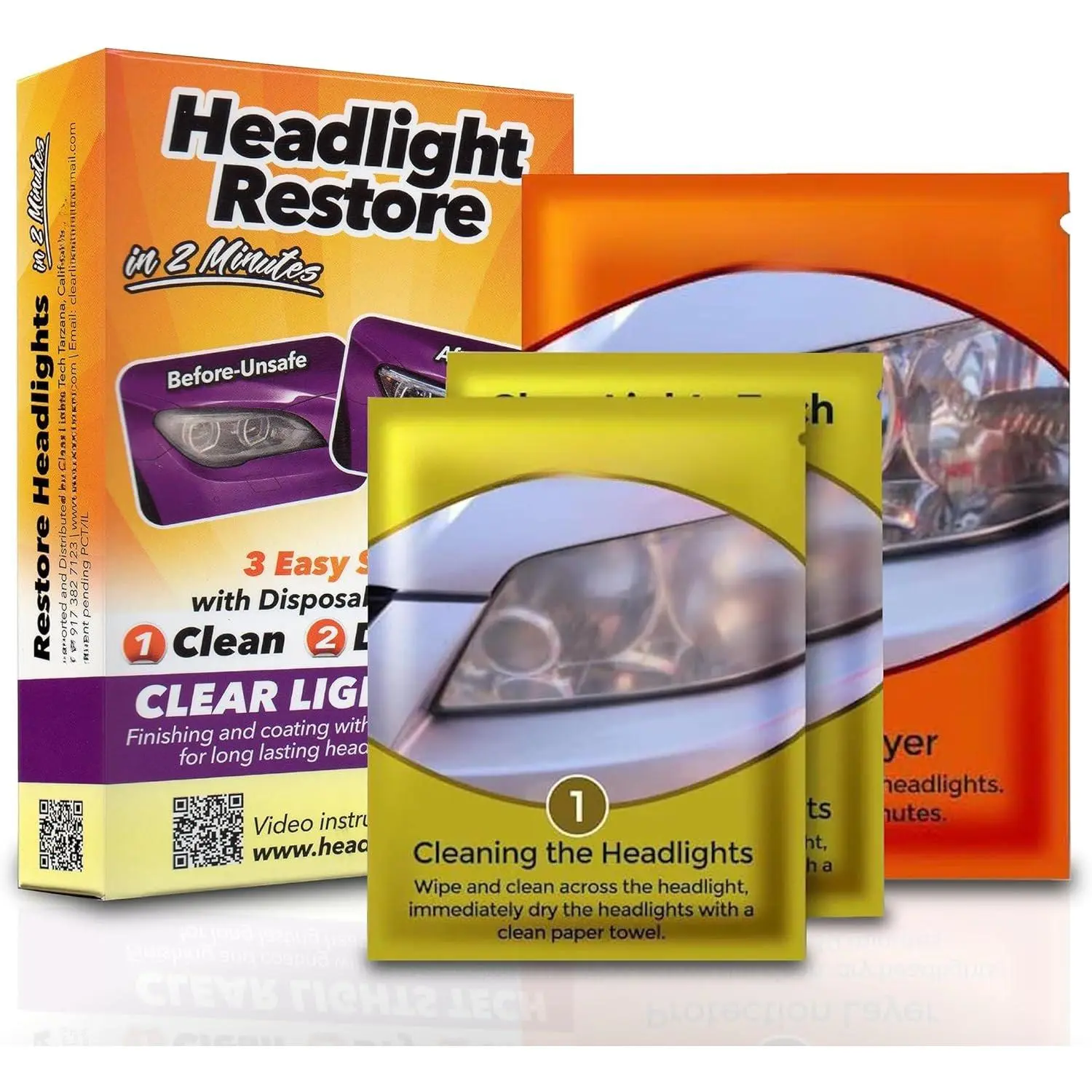 , Headlight Restoration Kit - Headlight Cleaner 3-Wipe System, Helps Remove Yellowing & Oxidation, Helps Improve Headlight Visibility, Long-Lasting UV Protection.