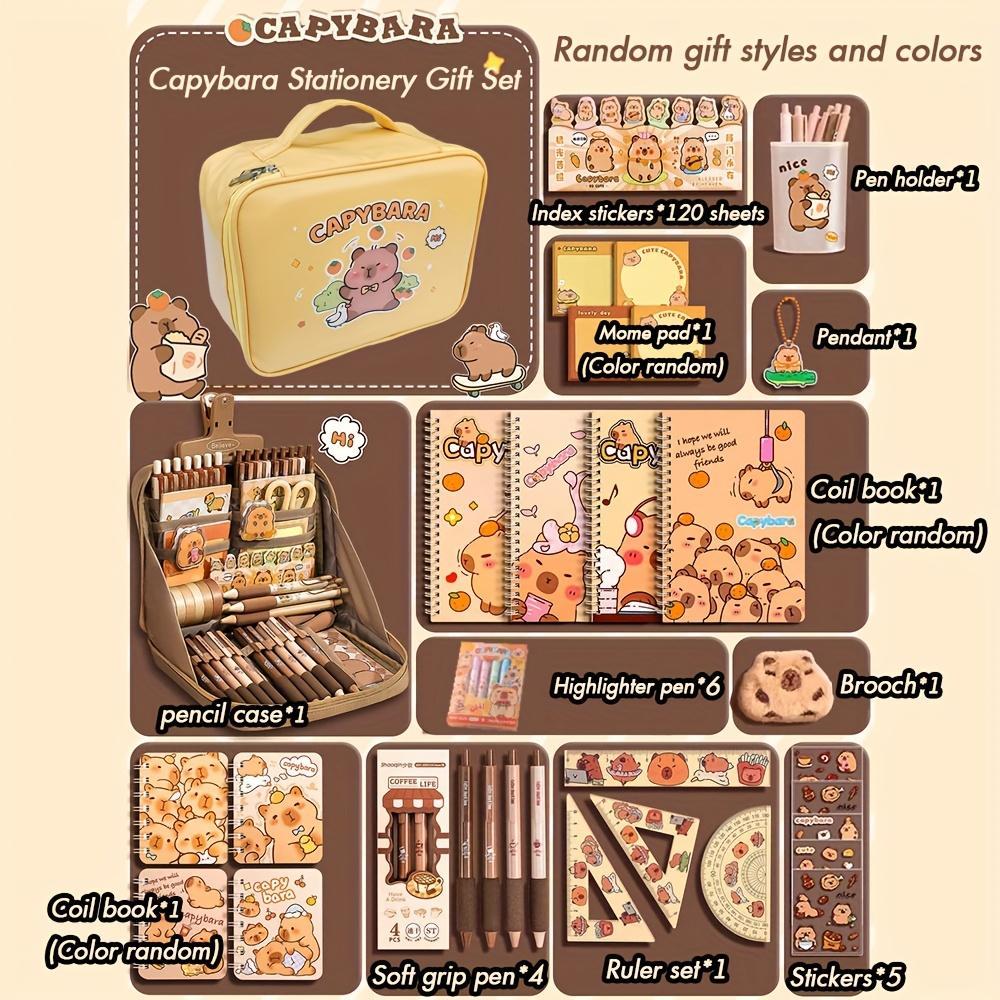 Cute Cartoon Capybara Design Stationery Set, Desk Supplies Set, 1 Set Including Pencil Case & Stationery, School Supplies for Students, Back To School Gifts