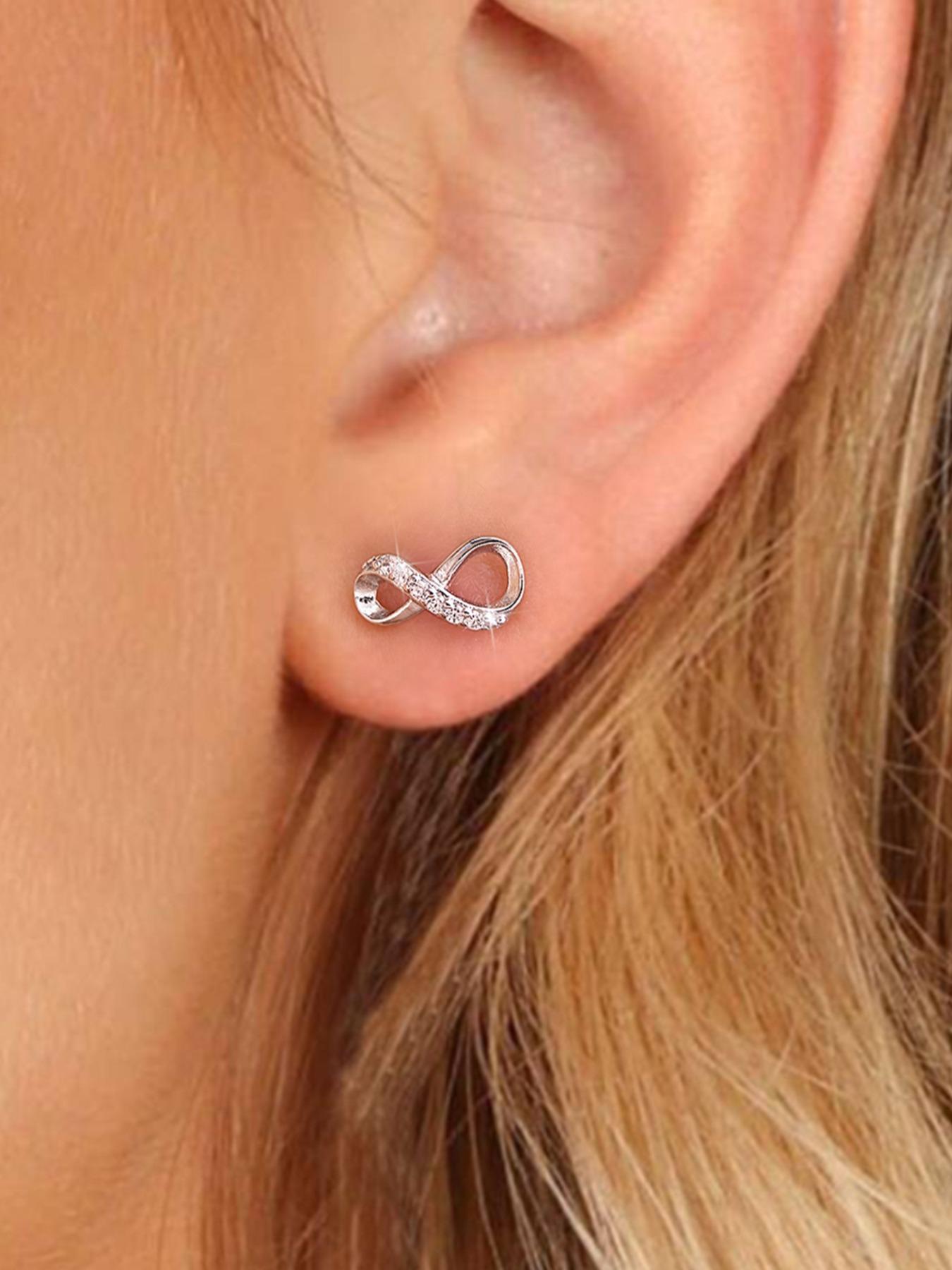 S925 Sterling Silver Infinity Symbol Design Stud Earrings, High Quality Earrings, Fashionable Earrings for Women & Girls, Trendy All-match & Exquisite Jewelry for Birthday Gift, Artificial
