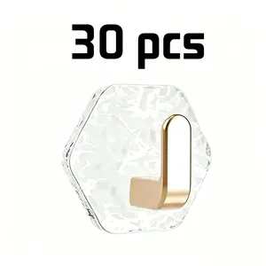 30 piece set of luxury hexagonal corrugated water adhesive hooks - drill free, heavy-duty self-adhesive hanger - suitable for acrylic organizers in bathrooms, kitchens, smooth surfaces, key towels, outerwear, household storage, easy to install