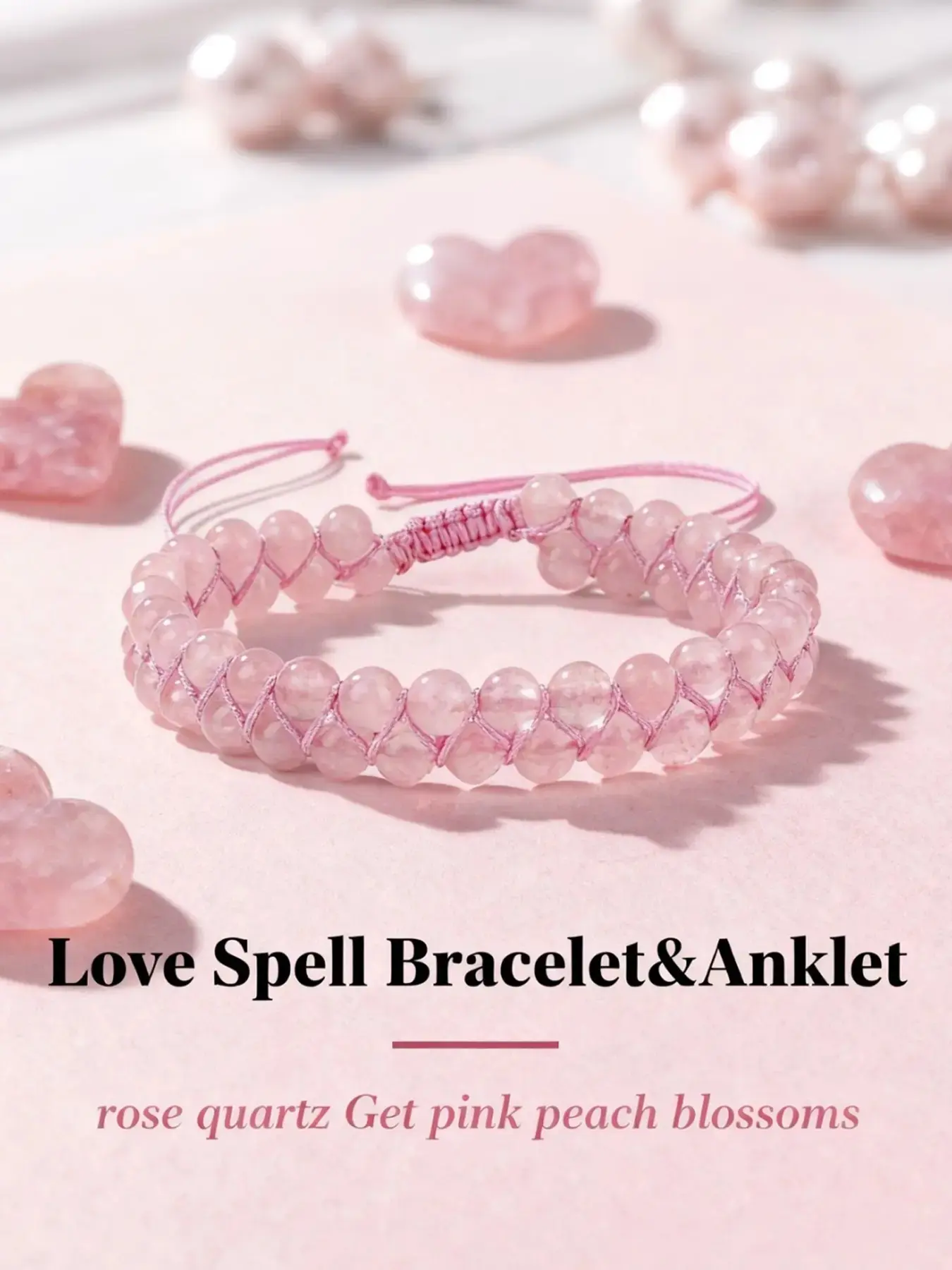 Handmade Double Layer Rose Quartz Bracelet & Anklet, Charm Bracelets, Love Charm Beaded Jewelry, Attracts Love, Luck, Heart Chakra Gift, High-Quality Crystal Chain