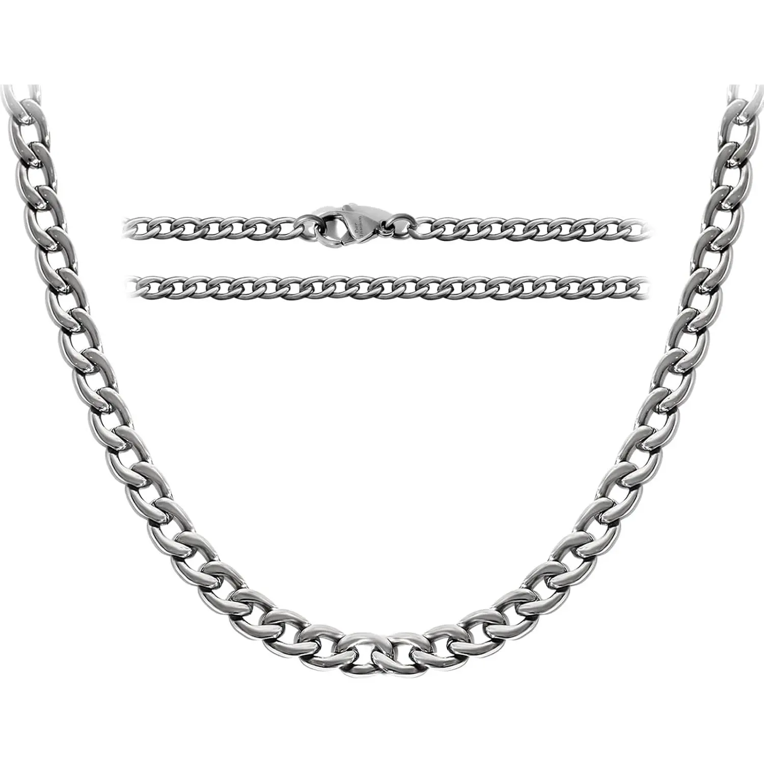 TGNEL 7mm Cuban Link Chain for Men Pure Titanium Necklace , Fashion Men's Titanium Necklace Chain for Sensitive Skin 22'' 24''