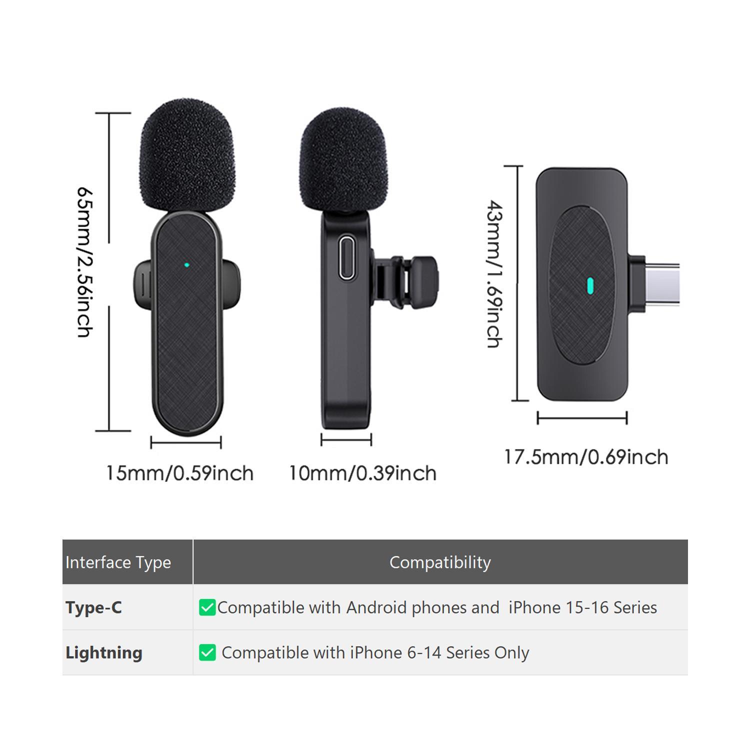 Professional Wireless Lavalier Microphone with Intelligent Noise Cancelling, Plug & Play for iPhone and Android Smartphones, Rechargeable Lapel Mic for Video Recording, Teaching, Interviews and Podcasts