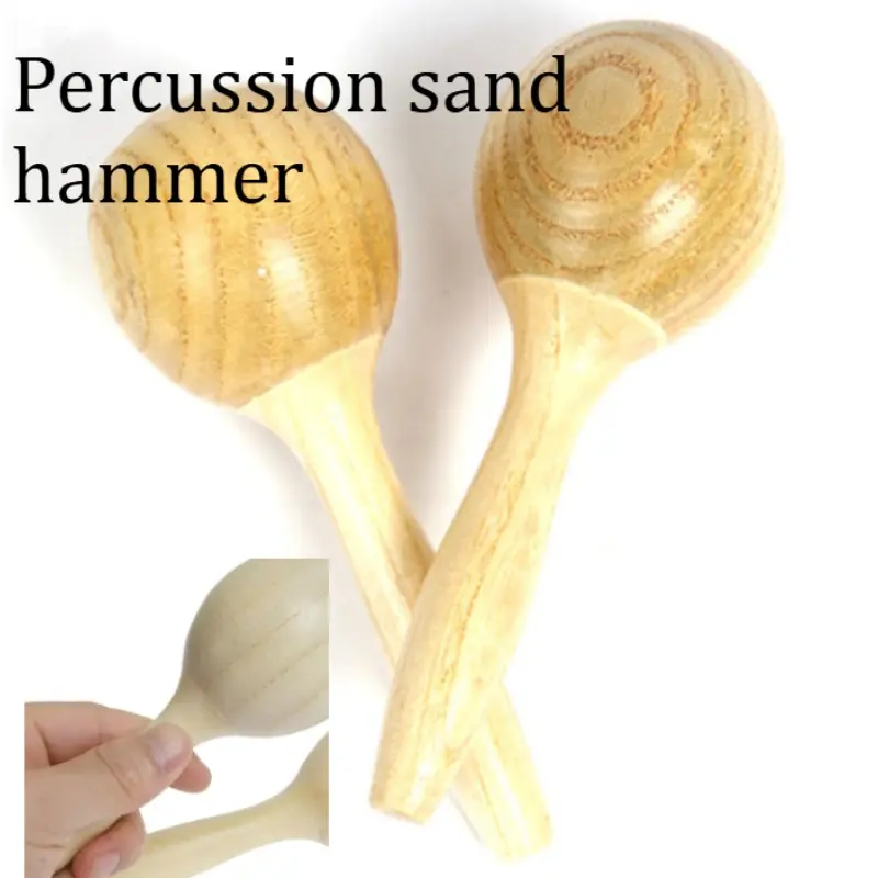 2pcsWooden Sand Hammer Professional Percussion Instrument Smooth Wooden Handle Grip Smooth Hand Solid Wood Rhythm Percussion Instrument Accessories Live Performance Universal