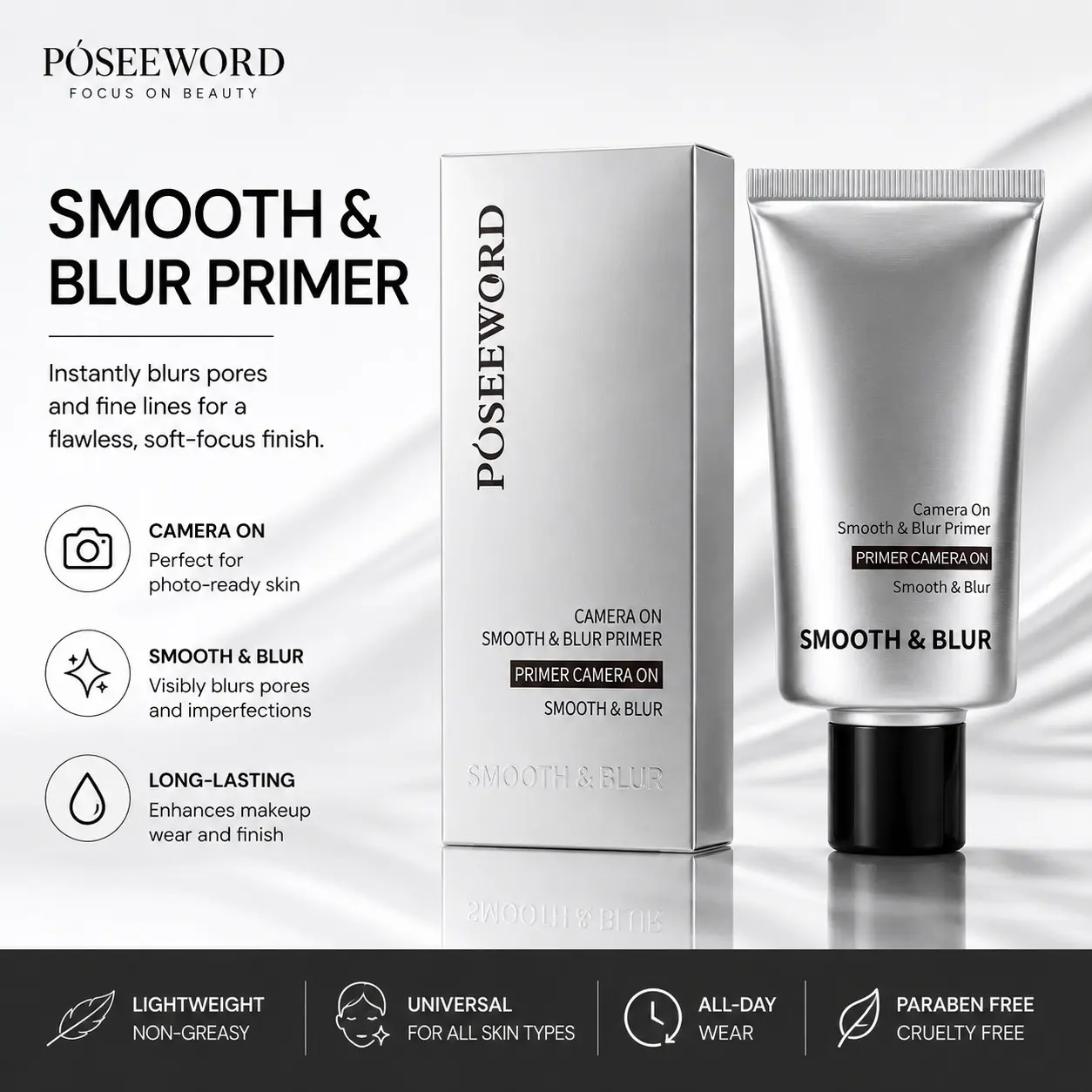 Makeup primer, moisturizing and hydrating base cream, conceals blemishes, long-lasting hydration, does not cake