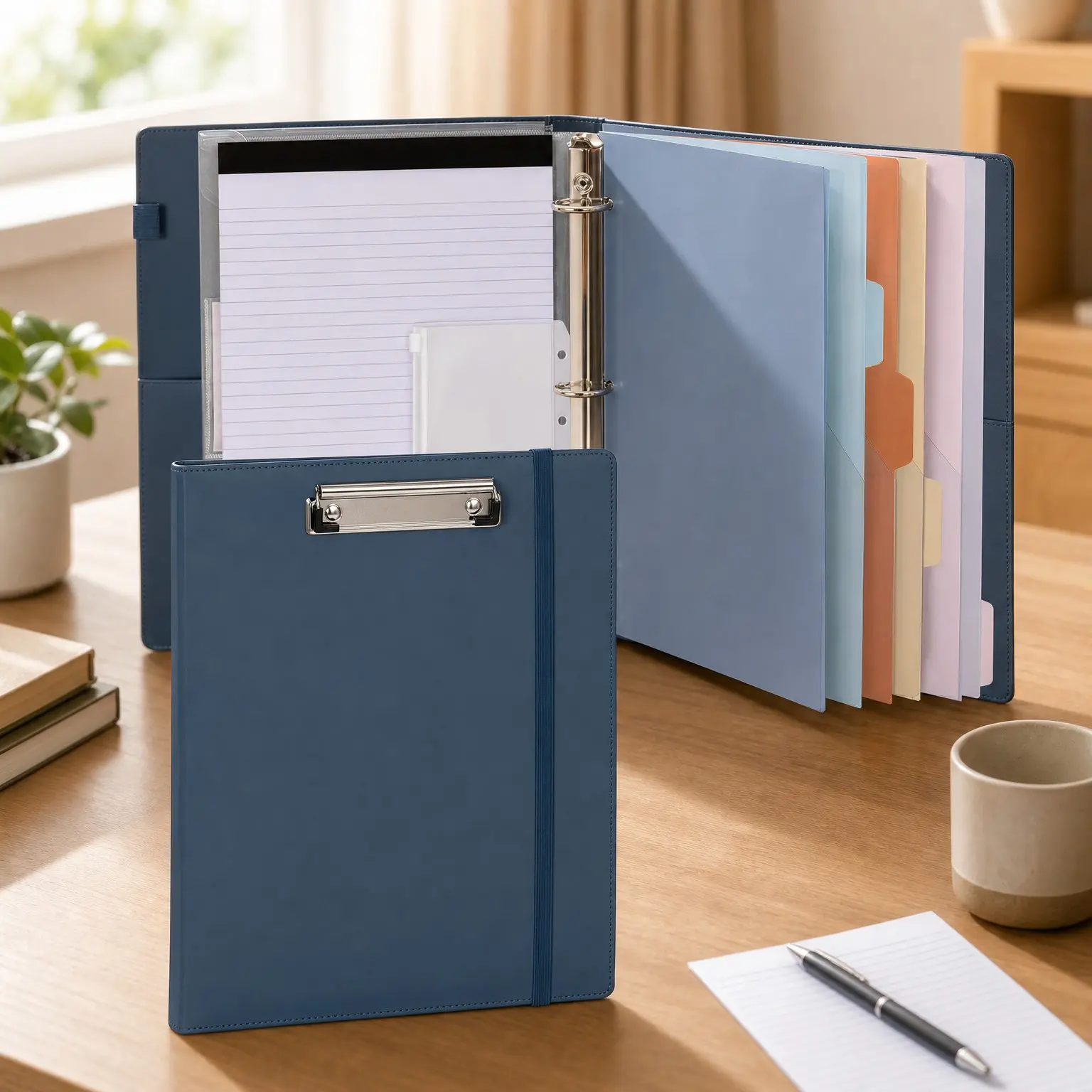 3 Ring Binder with Clipboard, 13.2" × 10.2" Faux Leather 1 Inch Binder Organizer with 5 Pocket Dividers, Notepad, Labels & 2 Storage Pockets for Teachers, Students, Nurses & Office Work