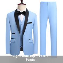 Men's Slim Fit Groom Tuxedo Suit  Korean Style Wedding Blazer & Pants Set, Business Casual Plaid Suit
