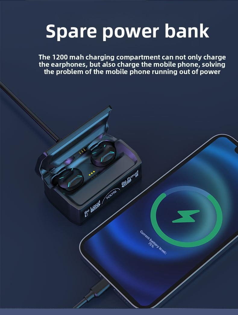 M96 Wireless Bluetooth Earphones with Digital Display Screen, In-Ear Gaming Headset, Low Latency, 5.3 Earbuds, Ultra-Long Battery Life