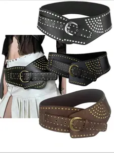 American Hot Girl Y2K Style Wide Hip Waist Belt With Rivets ,Punk Girls' Must-Have, High-Quality Leather Vintage Western industrial Waist Accessory For Dresses And Skirts Halloween Summer, School Fall, Autumn, Halloween