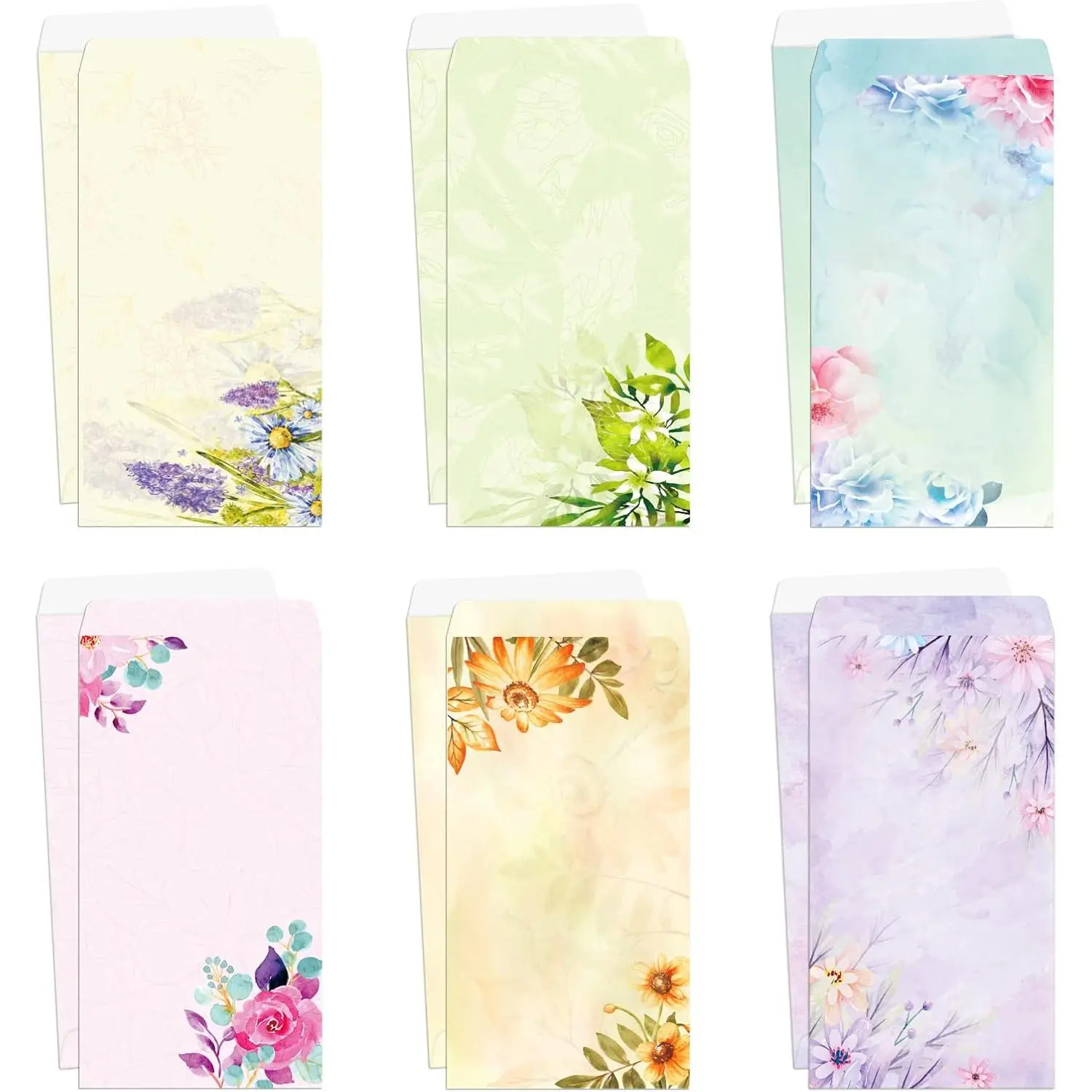 Paper Master Envelope Set 12 Packs Of Flora Letter Envelopes, Decorated Printer Stationery Paper Sets, With a Variety Of Designs And Automatic Aealing,9.7X4.7Inches