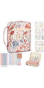 Large Bible Cover Case for Women, Bible Study Supplies Journaling Kit Chenille Letter PU Leather with Tabs Gel Pen Highlighters with Strap Easter Mothers Day Christian Gifts for Women Mom(Flower)