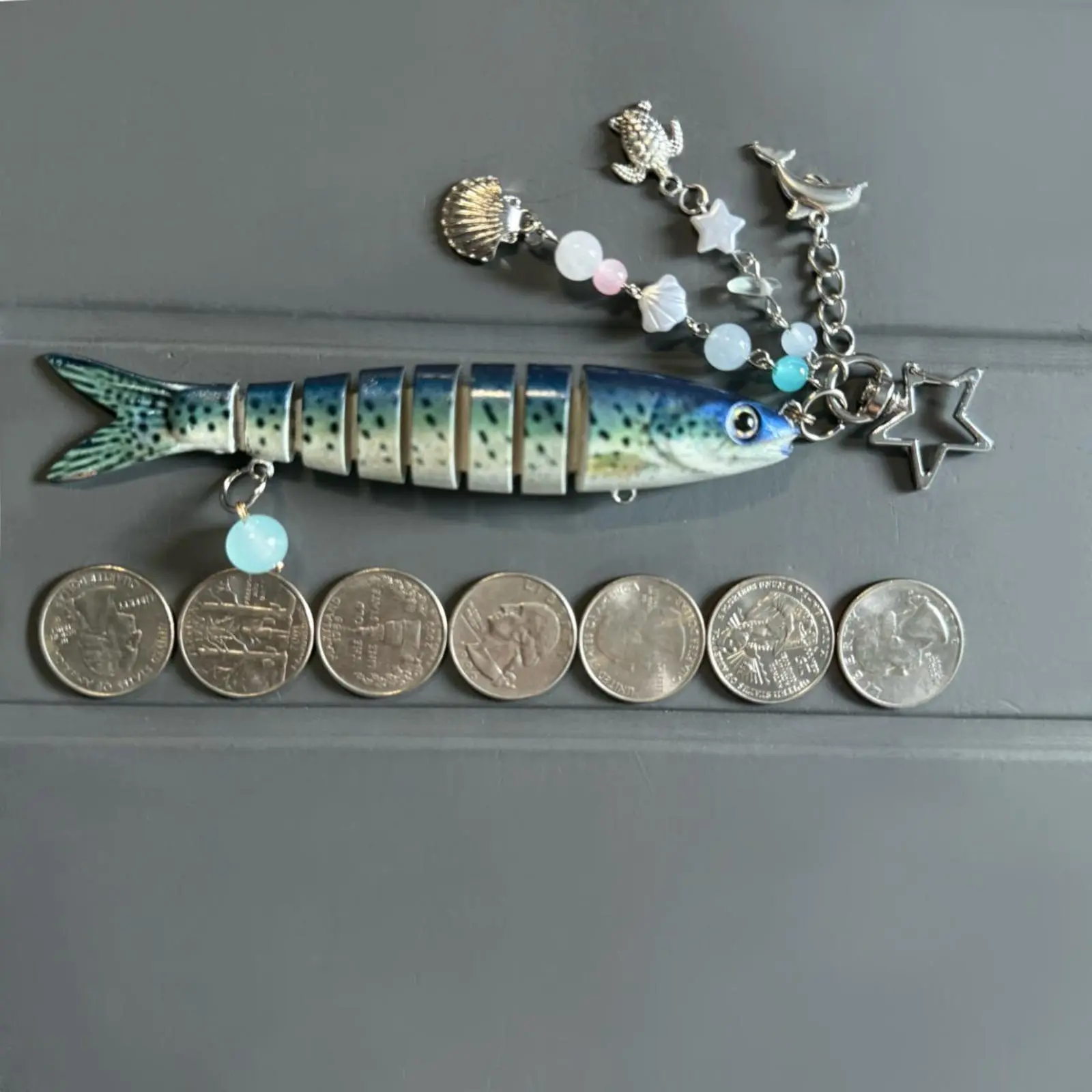 Fish Lure Keychain with Charm, Fishing Keychain, Fish Bait Keychain, Ocean Keychain, Angler Gift, Cute Marine Animal Keychain