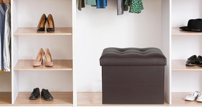 Storage Ottoman Foot Rest Stool, Foldable Leather Footstool Storage Bench with Thicker Foam Padded Seat. Foot Rest Under Desk for Living Room Bedroom 350 lbs, 17x13x13 in, Brown