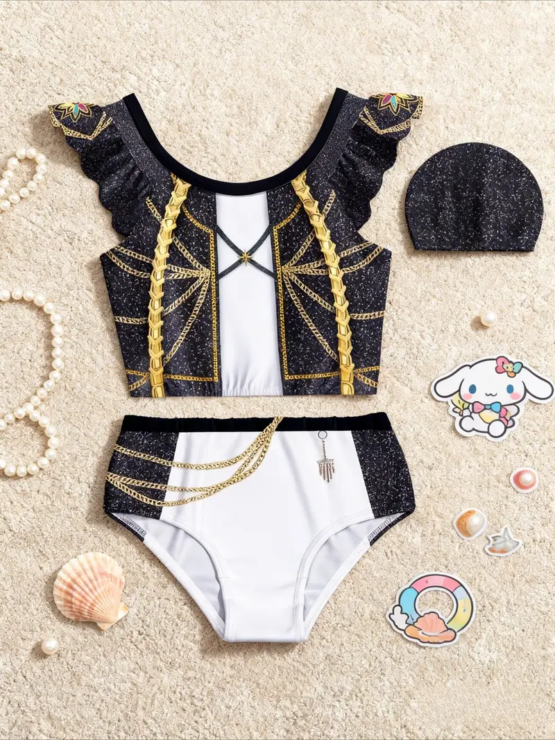 Kpop Demon Hunters Rumi Mira Zoey Costume Girl Swimsuit Set, 3-Piece Swimwear, Spring Summer Fashion, Perfect Gift for Girls