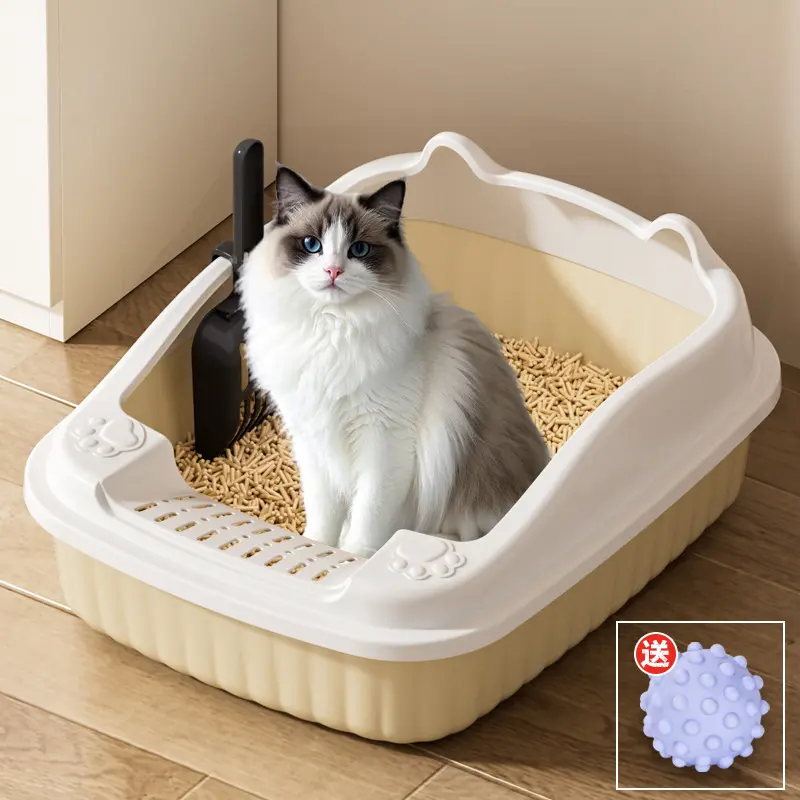 Cross-border elevated fence PP cat litter box pet supplies large open cat litter tray toilet anti-splash cat tray