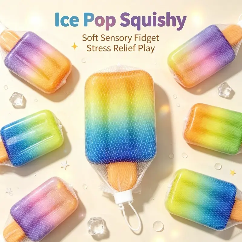 PU Gradient Rainbow Popsicle Soft Toy, Sensory Toy for Anxiety Relief, Suitable for Adhd, Pocket Size, Gift, Color Random