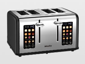 4 Slice Toaster with Touch Screen Control, 4 Wide Slots, Stainless Steel Smart Bread Toaster for Bagels, Muffins, Waffles, Dual Control Panel, Timer, Defrost, Reheat, 120V 1650W, Matt Black