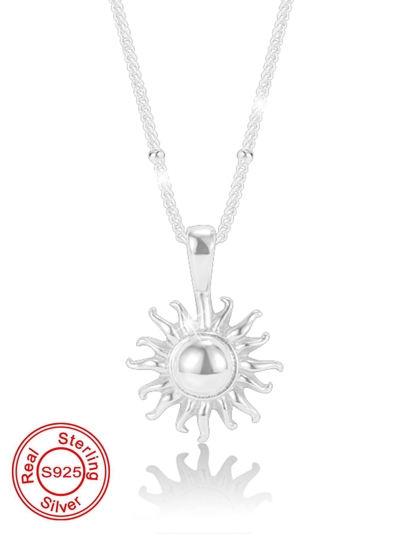 925 Sterling Silver Sun Design Pendant Necklace for Women, Fashion Jewelry for Party, Daily Decor, Trendy All-match & Exquisite Jewelry for Birthday Gift, Celestial Pendant Necklace