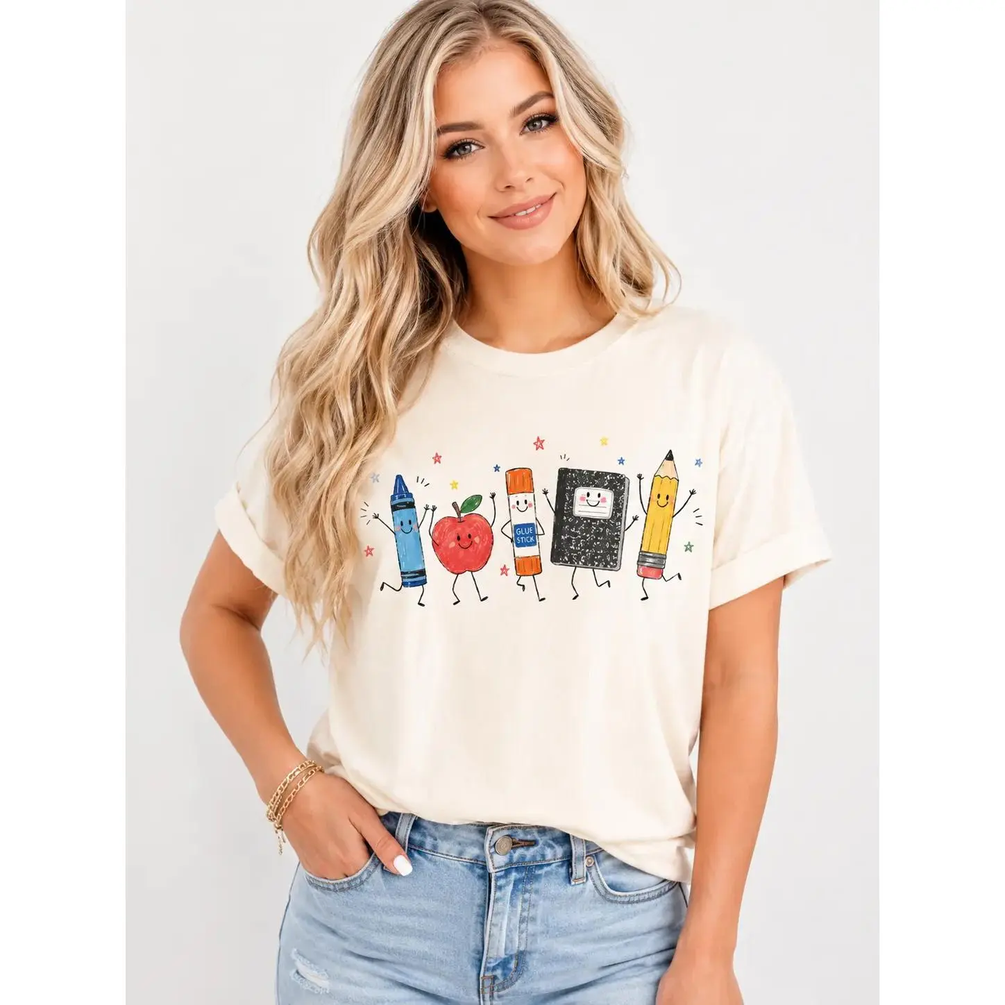Back-to-school shirts cotton Cute School Supplies Comfortable shirt Graphic Tee, Aesthetic Back To School Spirit Shirt, Radiant Teacher Crayon Apple Pencil Notebook Top, Thoughtful Classroom Sublimation Gift Boutique Heritage Apparel summerwins