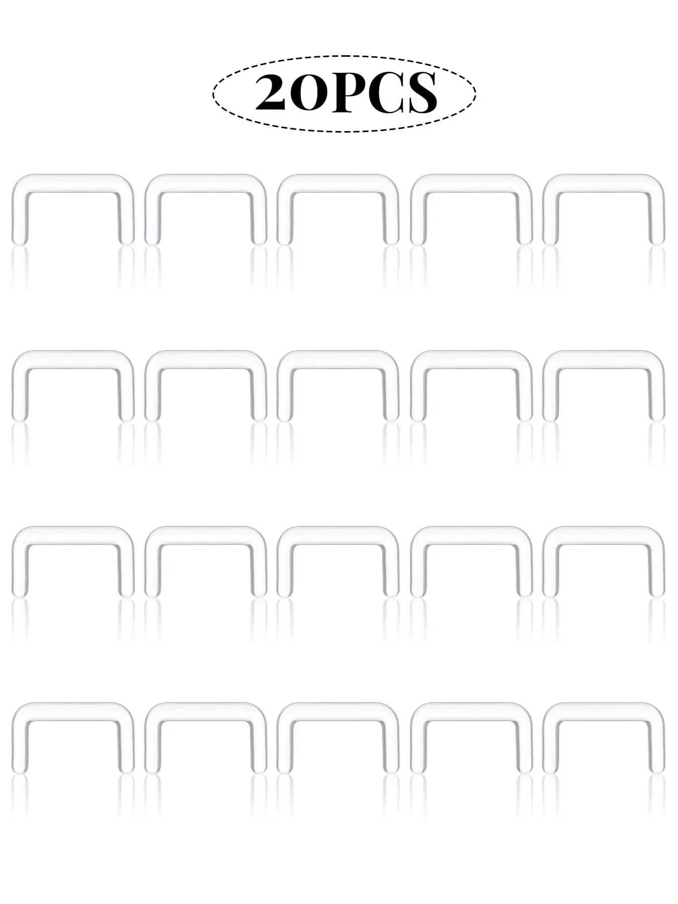 20Pcs 14G 16G Clear Septum Retainer Acrylic Septum Piercing Retainer Flexible U Shape Clear Septum Ring Retainers Hidden Body Piercings Jewelry for Work Women