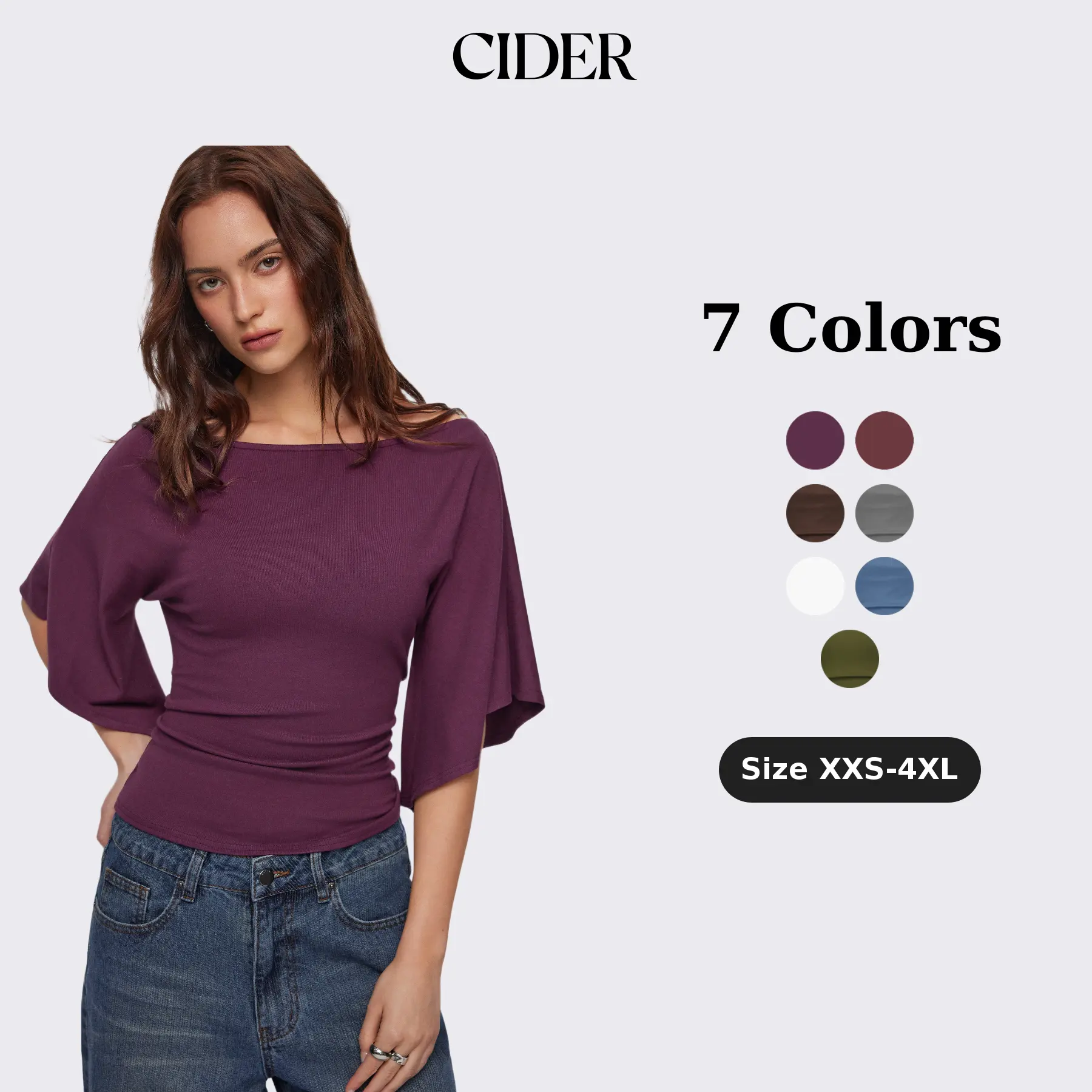 Cider Boat Neck Mid-length Bell Sleeve Ruched Tee SummerFinds