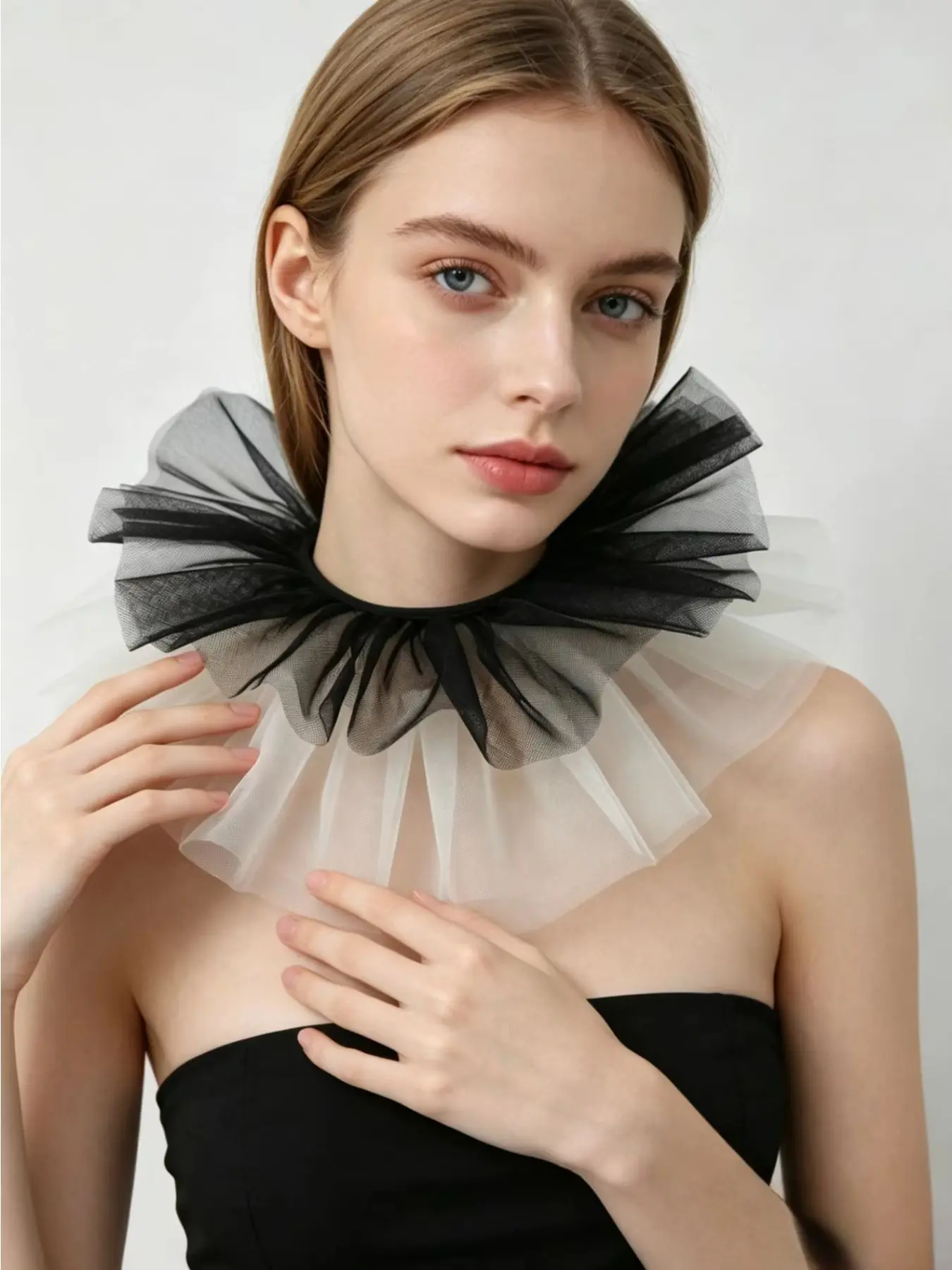 New Arrival Black and White Color-Blocking Clown Ruffle Collar Multi-Layer Mesh Detachable Collar Stage Performance Accessory Cosplay Photography Prop