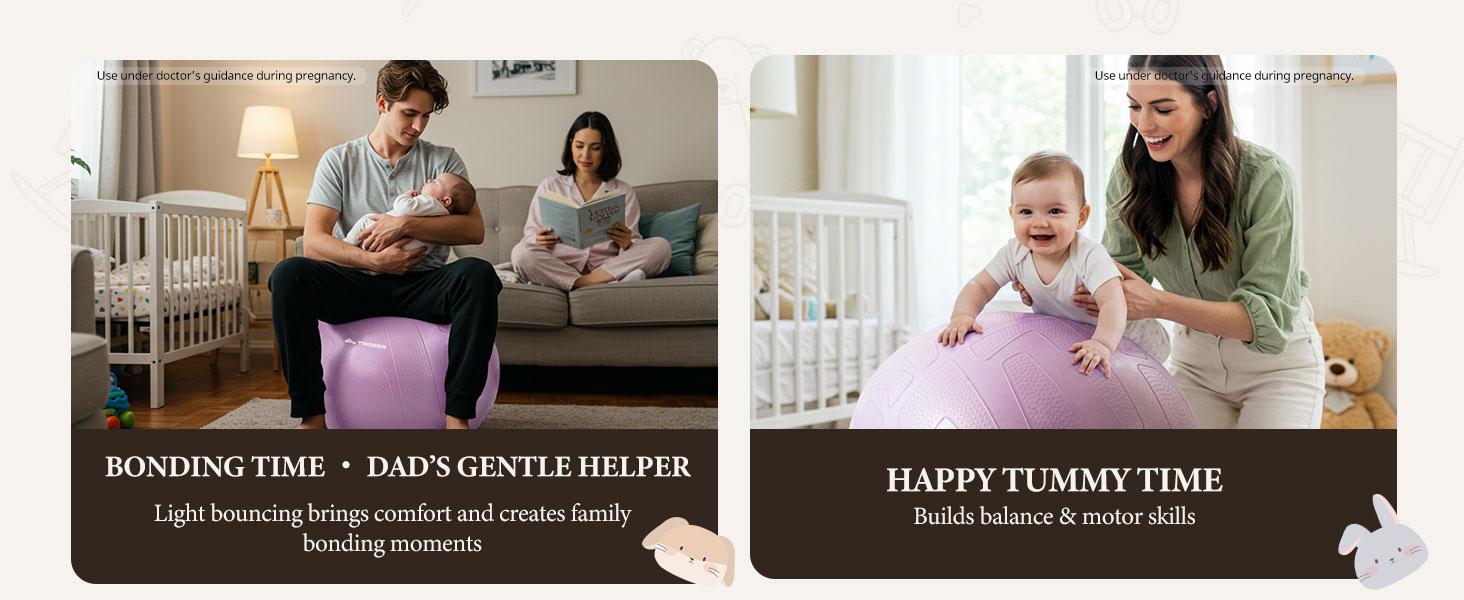 Trideer Pregnancy Birthing Ball - 1.7mm Extra Thick Yoga Ball for Maternity, Labor, Exercise, Physio, Recovery - Guide & Baby Memory Book Included - 440LB Anti-Burst & Non-Slip Stability