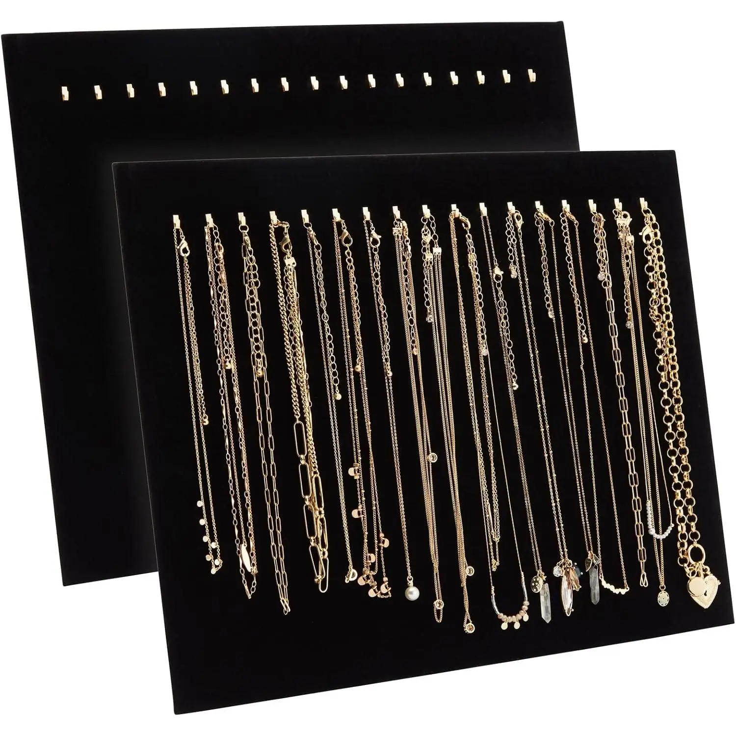 2 Pack Jewelry Display for Selling, Black Velvet Boutique Necklace Stands Boards with Hooks for Pop Up Shop (15 x 12 x 4.5 In)