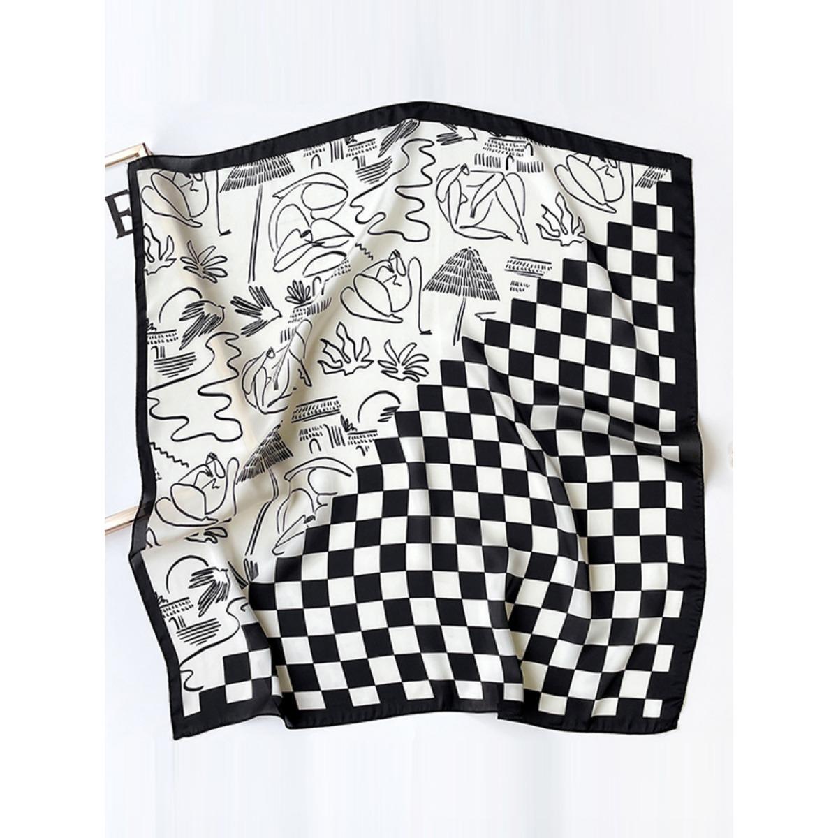 Square Plaid Printed Sun protection Shawl&Scarf Modern Luxury Brown Cool