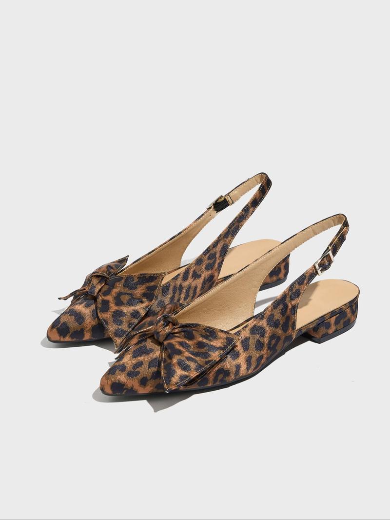 Fashion Leopard Print Bow Decorated Heeled Sandals, Elegant Pointed Toe High Heel Sandals for Women, Casual Versatile Shoes for Daily Wear, Fashionable Slingback Sandals
