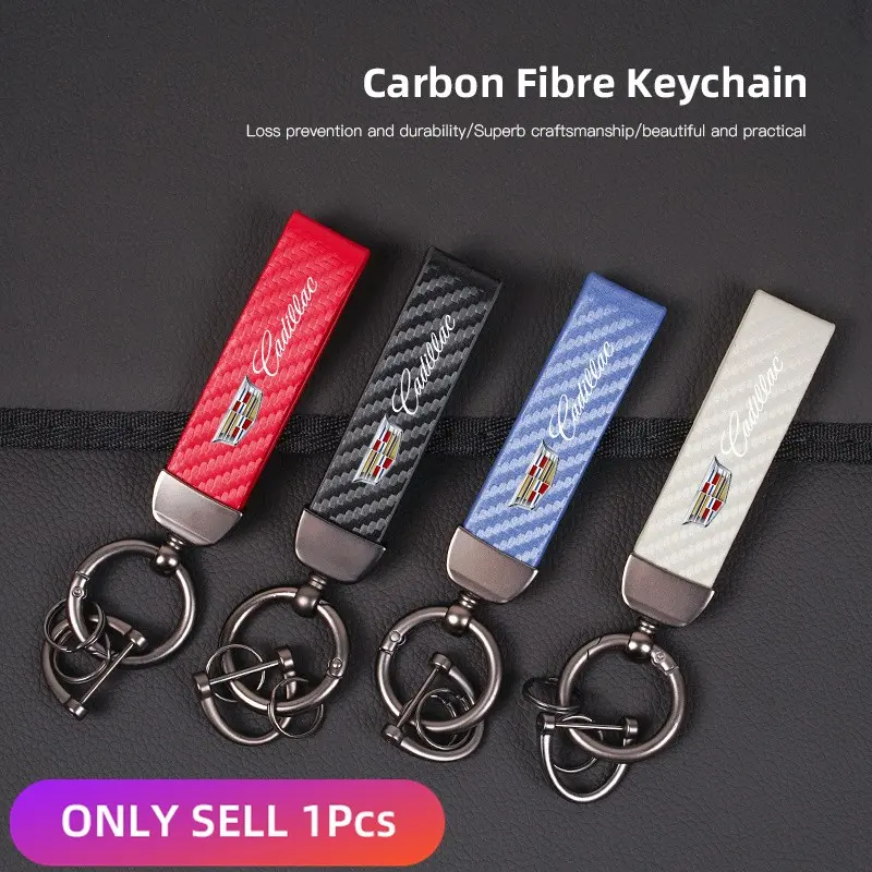 Carbon Fiber Textured Leather Keychain Car Key Chains Motorcycle Keyring For Cadillac Escalade CTS ATS XTS CT4 CT5 XT5 XT4 XT6 CT6 Lyriq SRX ELR Celestiq EXT XLR