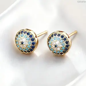 Women's Evil Eye Motif Zircon-Inlaid Copper Stud Hoop Earrings - Concise Minimalist Sports & Outdoor Complement Jewelry for Daily, Party Wear