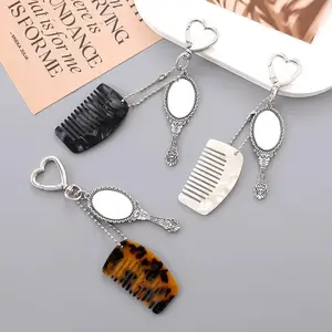 Aesthetic Acetate Comb Phone Charm with Mini Mirror, Cute Coquette Bag Charm Keychain, Trendy Purse Accessory for Women, Lightweight Anti-Lost Phone Strap, Daily Carry Makeup Touch-Up Charm