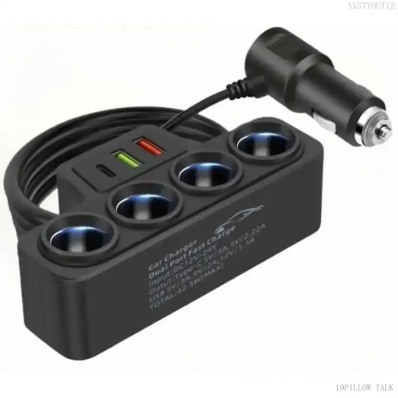 120W Car 4-Socket Adapter with PD Fast Charge,QC3.0 & PD 3 Charging Ports, Super FastCharger Adapter for 12V/24V VehiclesXXSTYOUT1219PILLOW TALK