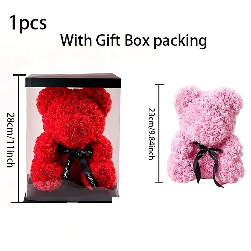 Valentine's Day Gift 2026 New Edition Bear Design Artificial Rose Bouquet, Lifelike Artificial Flower, Fake Flowers, Romantic Gift for Anniversary, Wedding Party Floral Decoration Box