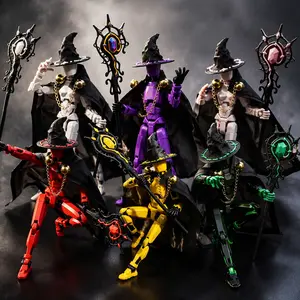 T13 Action Figure Dummy13 Halloween Wizard Model Doll, Multi-Jointed Puppet with Cloak and Magic Wand, Perfect for Home Decor and Stop Motion Videos