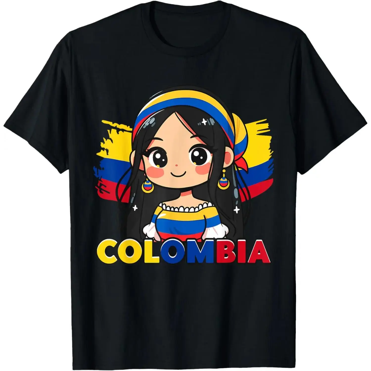 Graphic T-Shirt with Vintage Colombian Girl Print, Unisex Cotton Round Neck Statement Top, Casual Shortsleeve Comfortable Fit, Prints, Apparel, Fabric, Vintage Retro, Universal Fit, Graphic Print