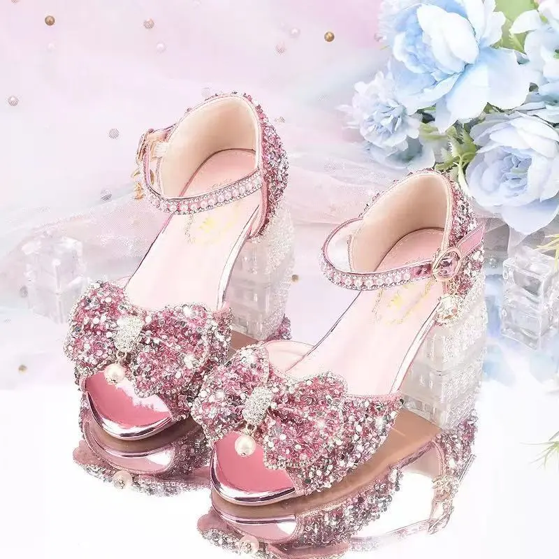2026 Girls' Formal Elevated Sandals - White High-Heel Kids' Footwear for Model Performances and Fashion Shows