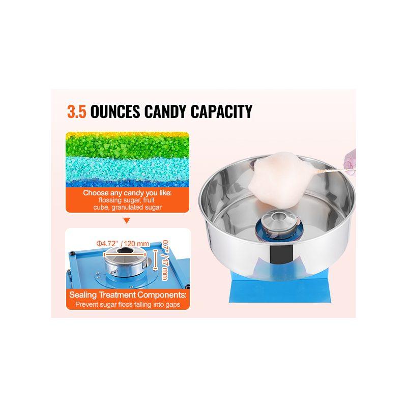 VEVOR Electric Cotton Candy Machine with Cart, 1000W Commercial Candy Floss Maker with Stainless Steel Bowl, Sugar Scoop and Drawer, Perfect for Home, Kids Birthday, Family Party, Blue