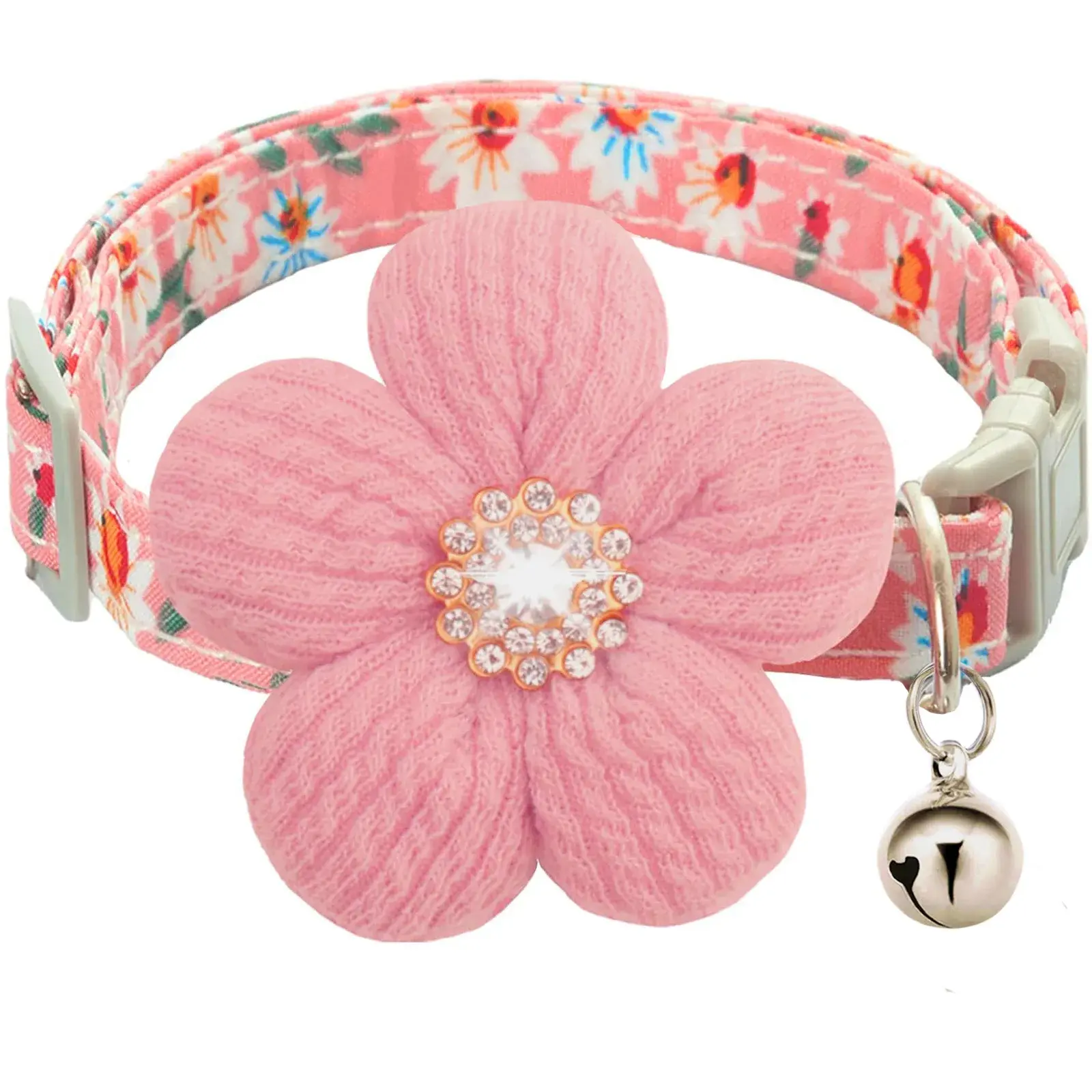 Rhinestone Floral Pet Collar – Elegant Bling Necklace for Small & Medium Dogs and Cats – Premium Sparkle Accessory