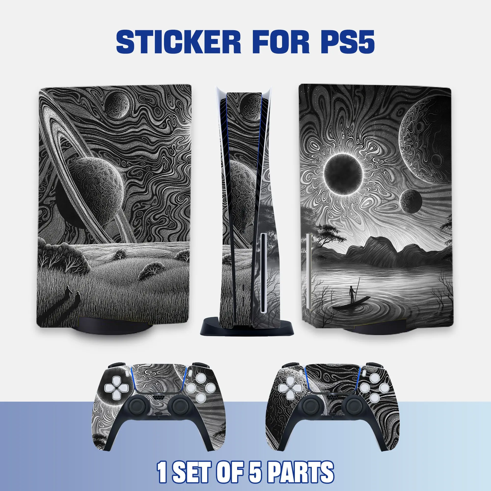 Ps5 Console and Controller Stickers, and Line Art Vinyl Protective Film, Waterproof, Scratch-Resistant, Removable Without Residue
