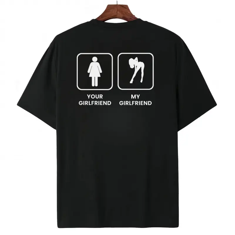 Your Girlfriend vs My Girlfriend Funny Meme T-Shirt, Classic Soft Fabric Top with Graphic Prints, Round Neck Short Sleeve for Casual Wear, Comfy, Funny Print, Streetwear, Multi-Size, Menswear, Shortsleeve, Tee, Breathable, Crew Neck, Fashion