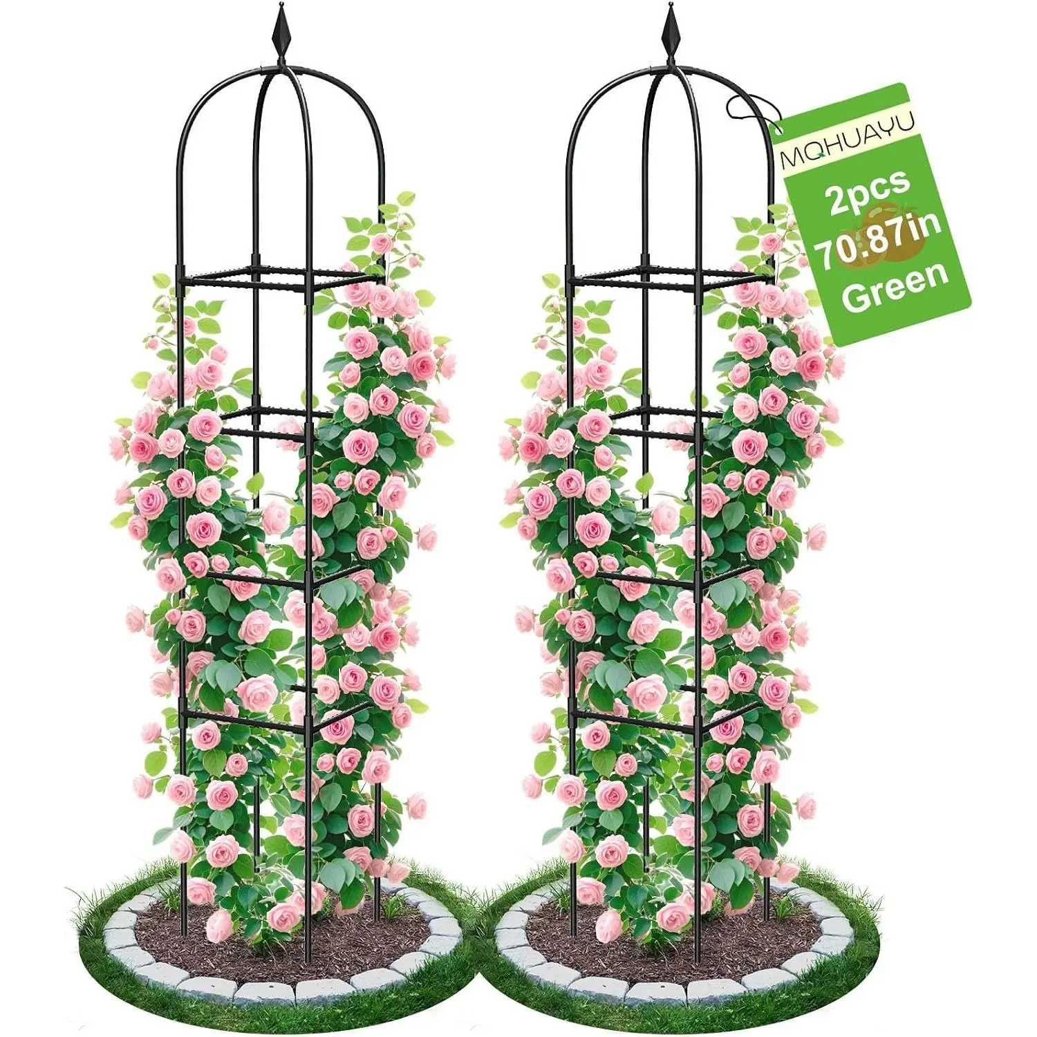 2 Pack Garden Obelisk Trellis for Climbing Plants, 71" Metal Rustproof Plant Support Rose Trellis, Tower Potted Cages for Flowers Fruits Vegetable Vines Indoor & Outdoor, Black(4 Tiers)