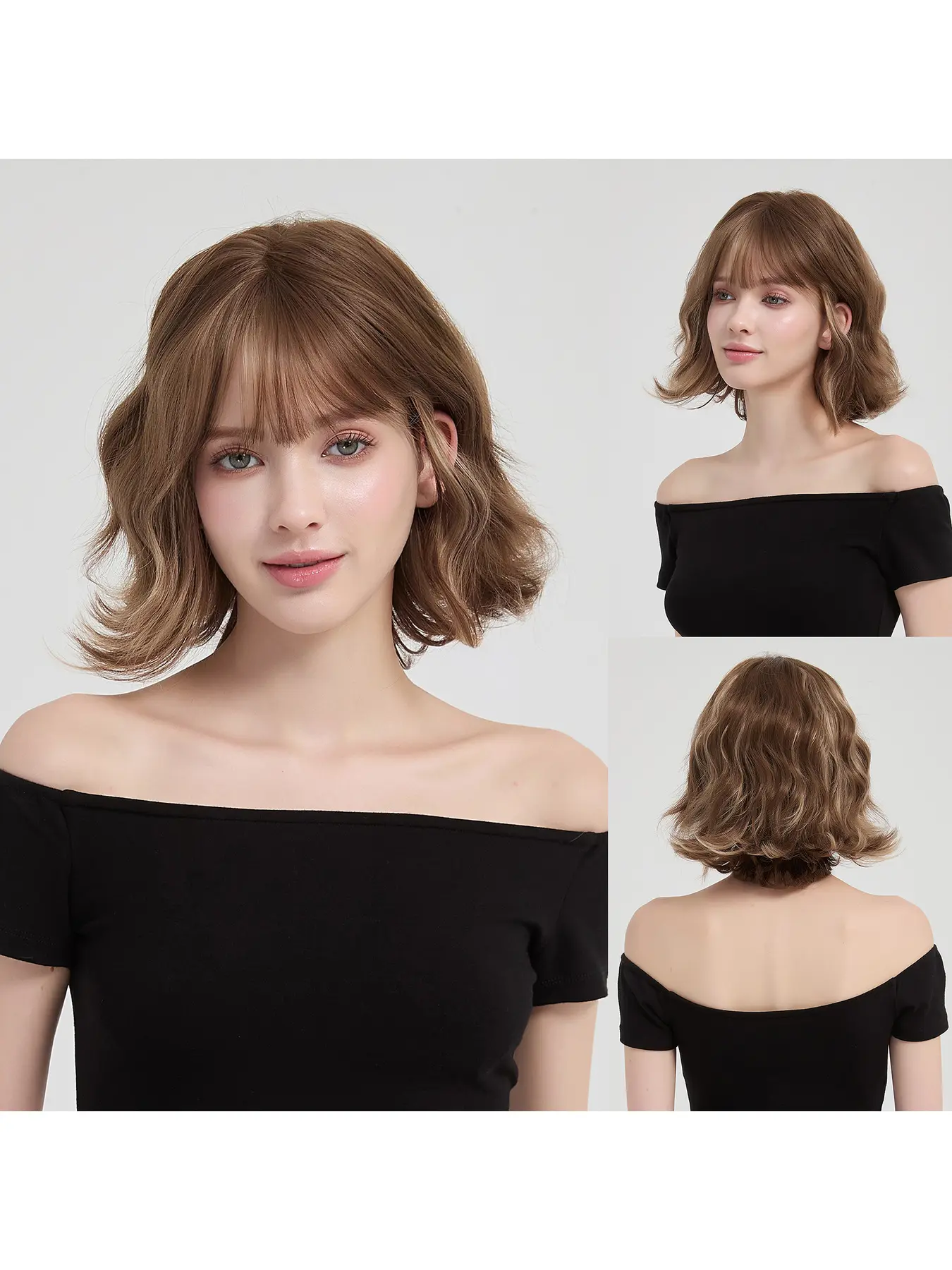 Stylish All Over Lace Front Wig in Soft Brown Ombre Waves with Delicate Air Bangs Designed for Women Who Love Effortless Elegance and Comfortable Daily Wear