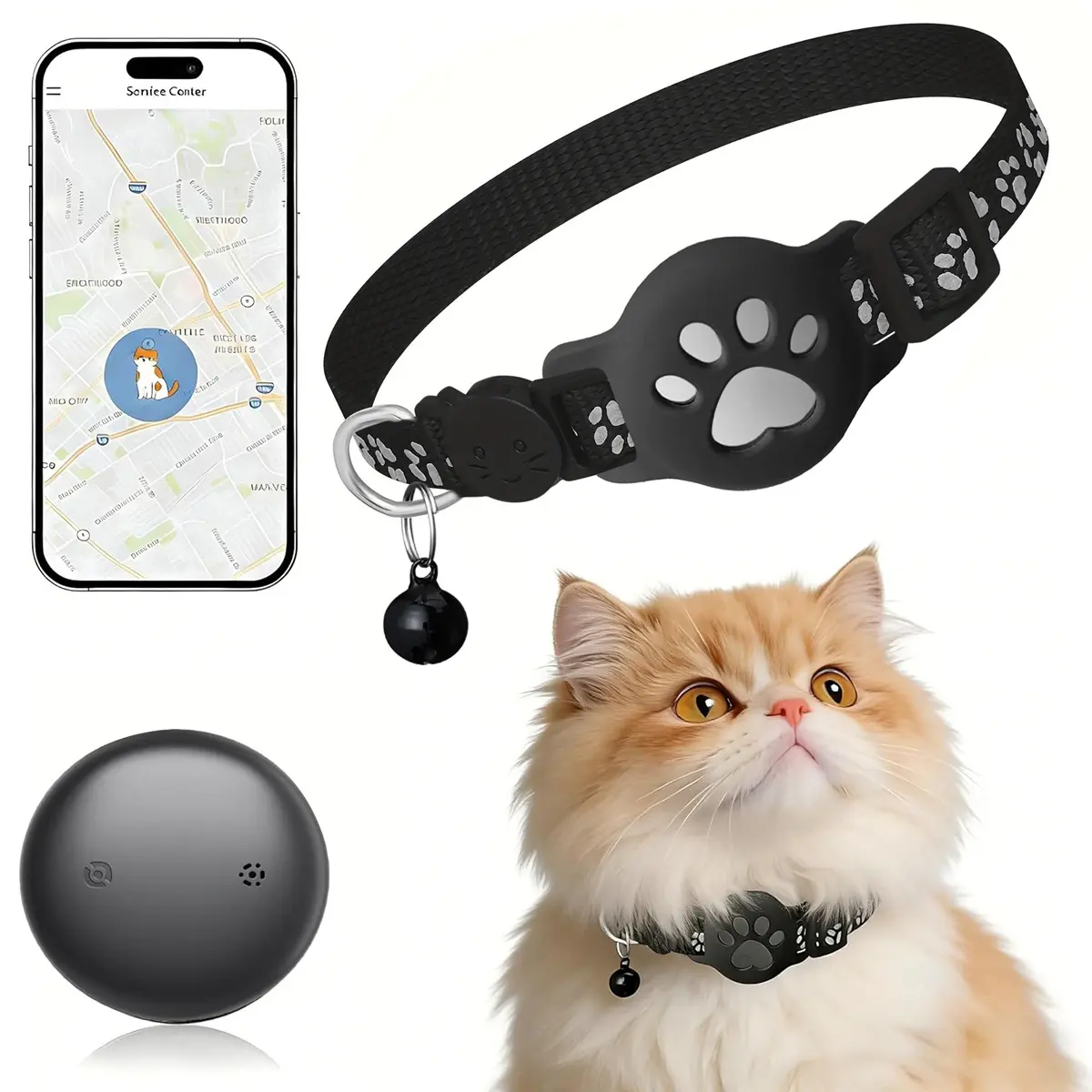 Smart Pet Tracker Cat Collar– Compatible with Apple Find My, GPS No Monthly Fee, Waterproof Breakaway Safety Collar for Indoor Outdoor Cats, Reflective & Adjustable | Smart Pet Locator for Kittens & Small Cats (AirTag Not Included)