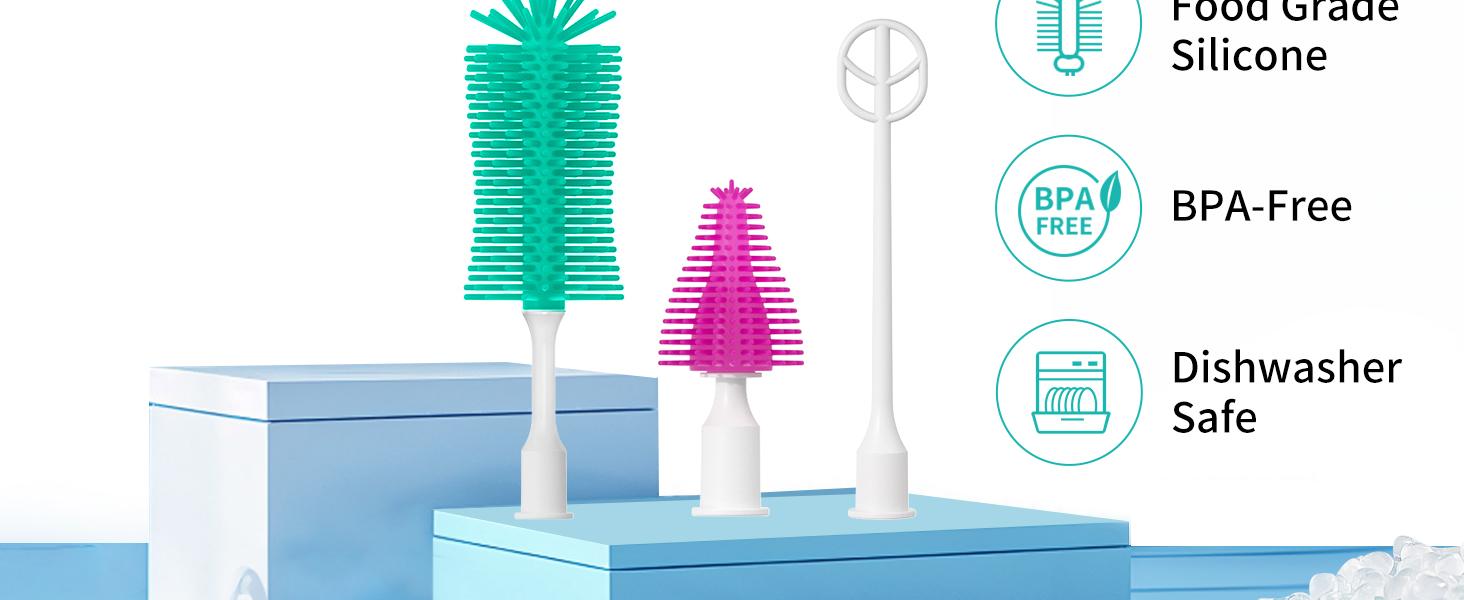 Electric Bottle Brush Cleaner, Portable Rechargeable Bottle Cleaner Kit for Travel with Silicone Nipple & Straw Brush, Drainage Rack, Storage Box(Green)