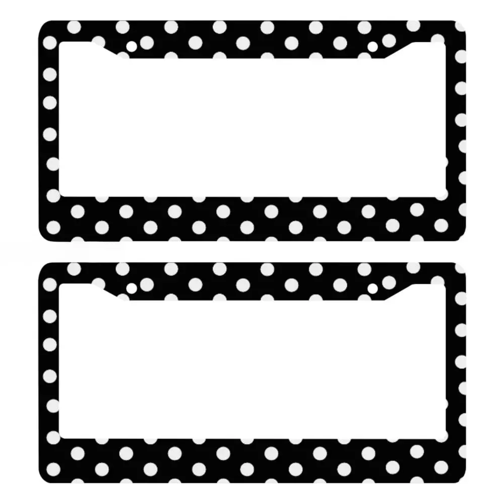 Car Vehicle Fancy License Plate Frames for Women Men - Aluminum Solid Vintage White Polka Dot Black Print License Plate Cover for Car Accessories for Women Men with Fasteners and Screws